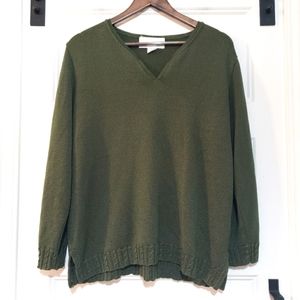 Vtg Sara Valentino Womens XL Knit Sweater Olive Green V Neck Pullover Boxy Italy